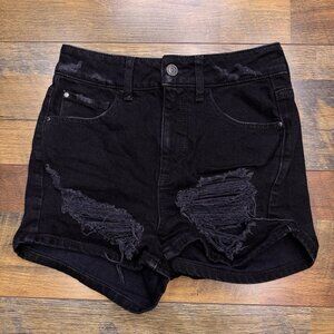 Guess Denim Shorts Womens 24 Black Distressed High Rise Stretch